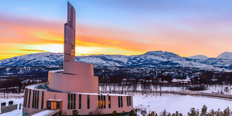 Modern Arctic Cathedral at Sunset