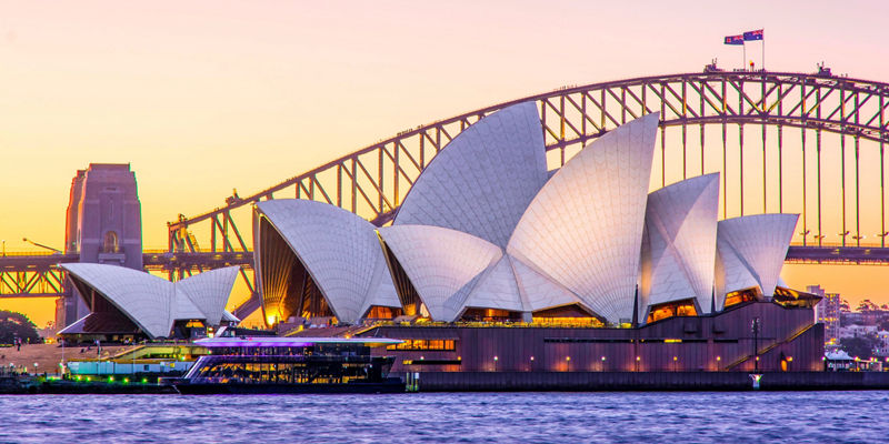 Sydney Opera House and Harbour Bridge at sunset