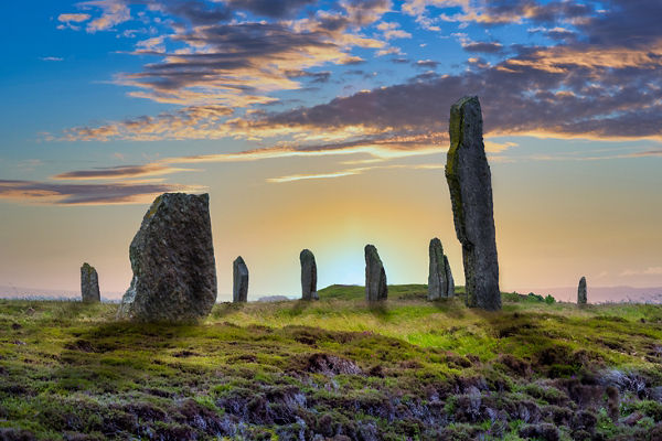 Ancient stone circle at sunset