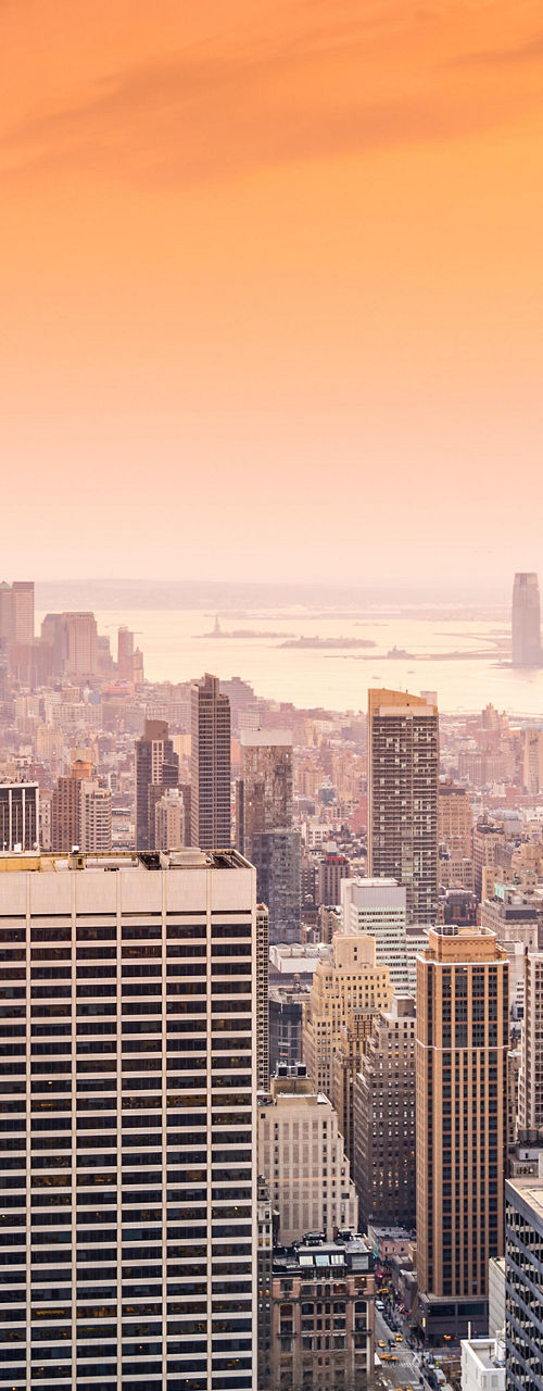 New York City skyline at sunset