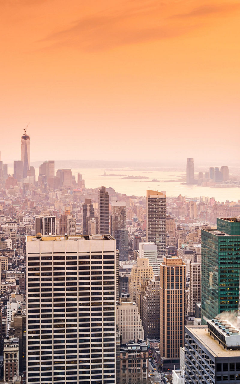 New York City skyline at sunset