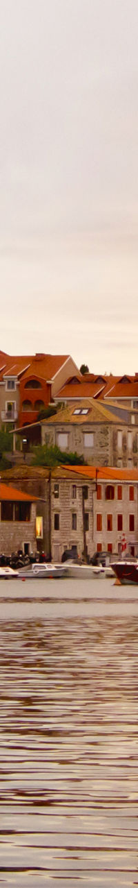 Scenic coastal town at sunset