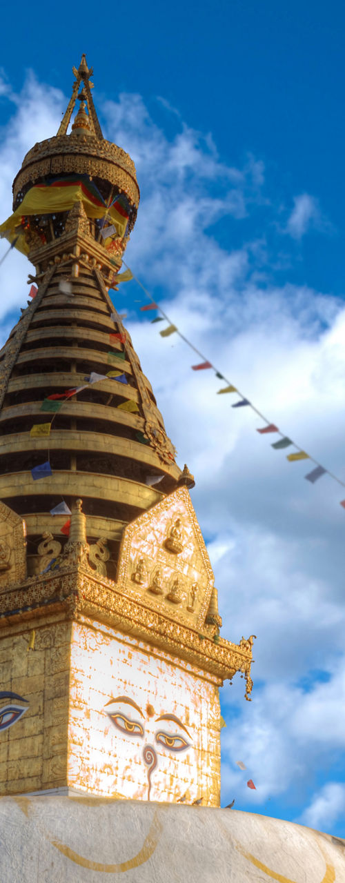 Swayambhunath Stupa with monkeys and blue sky