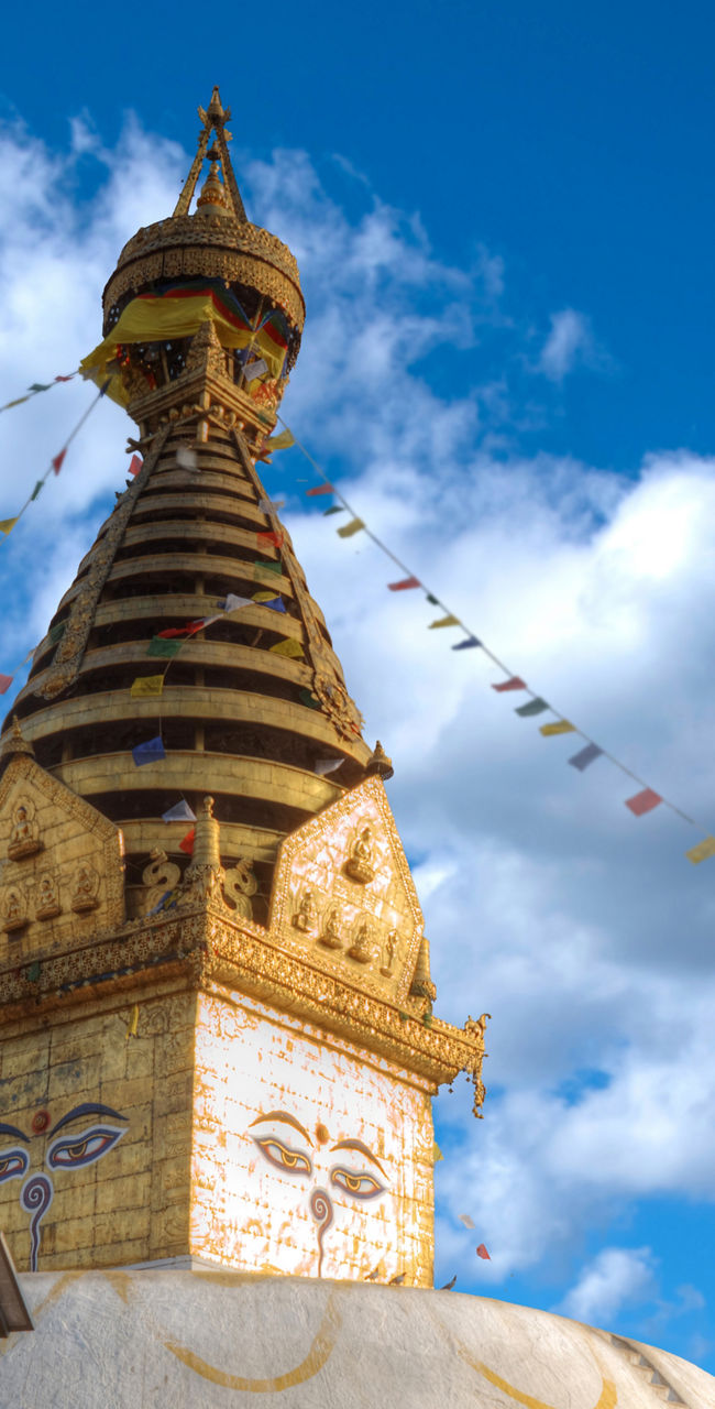 Swayambhunath Stupa with monkeys and blue sky