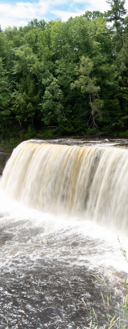 Scenic waterfall surrounded by lush forest