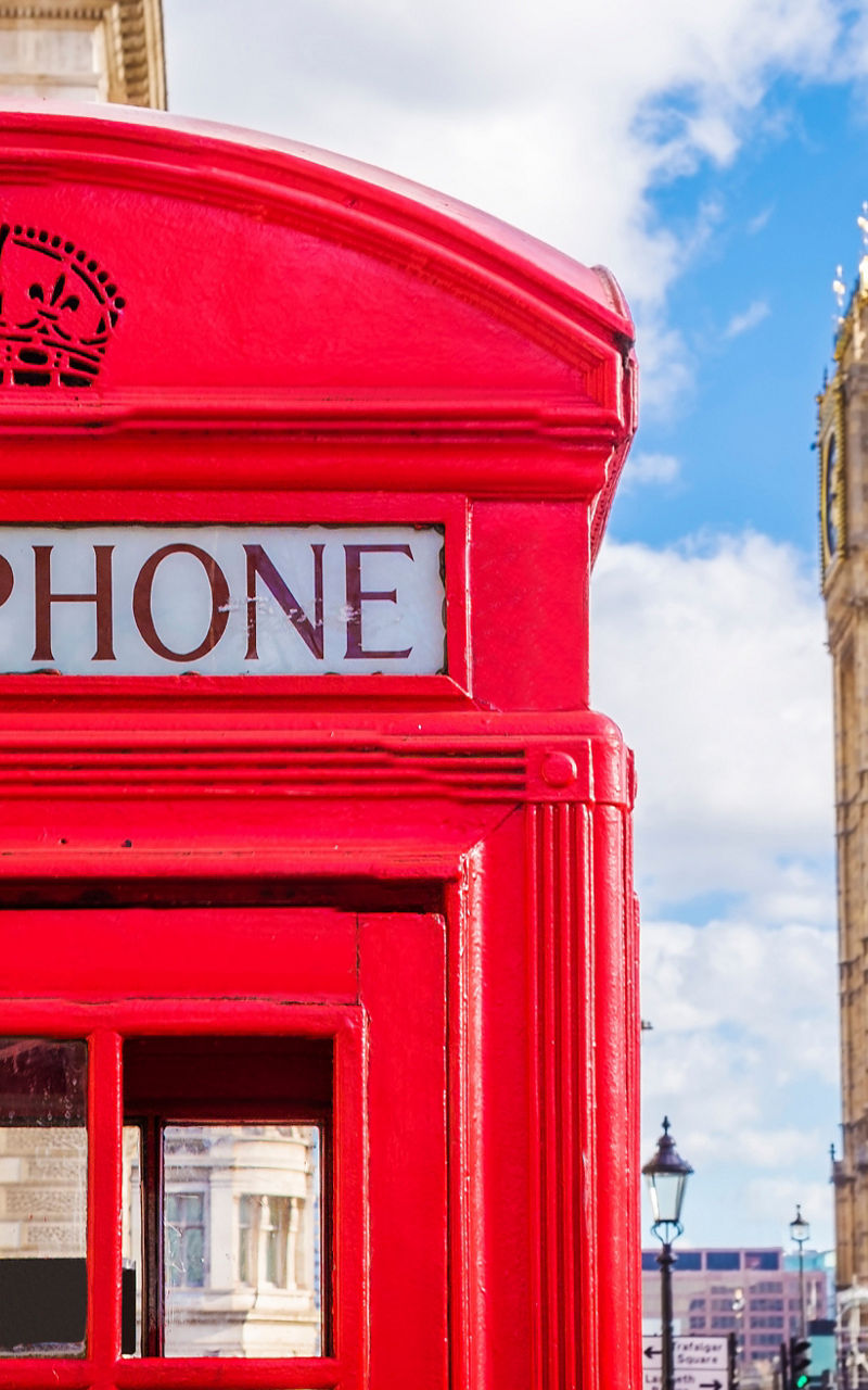 Iconic red telephone booth near Big Ben