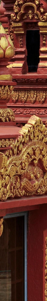 Intricate red and pink temple structures
