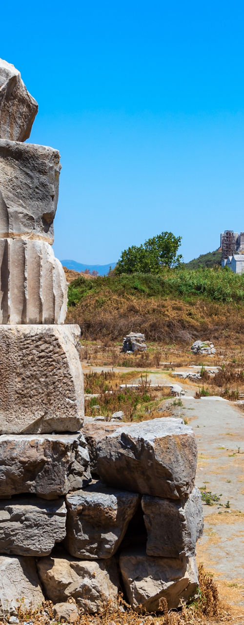 Ancient stone ruins in dry landscape