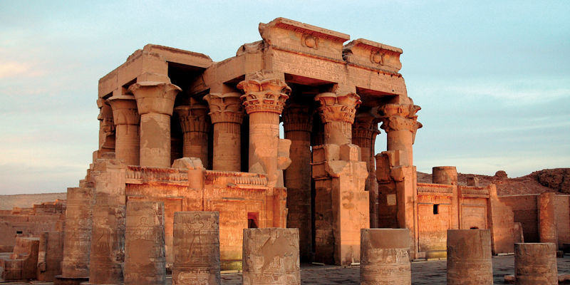 Ancient Egyptian temple at sunset
