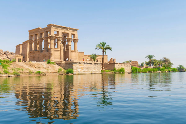 Ancient Egyptian temple by the Nile River