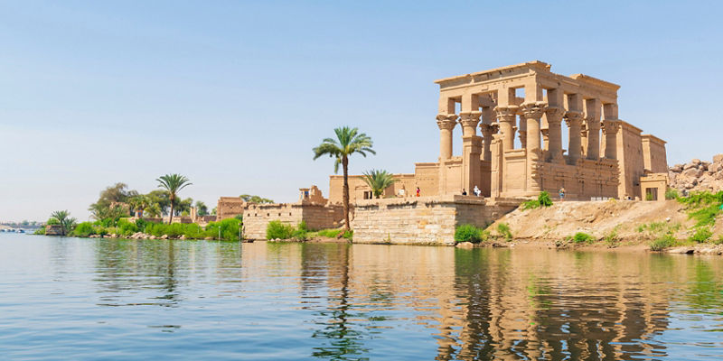 Ancient Egyptian temple by the Nile River