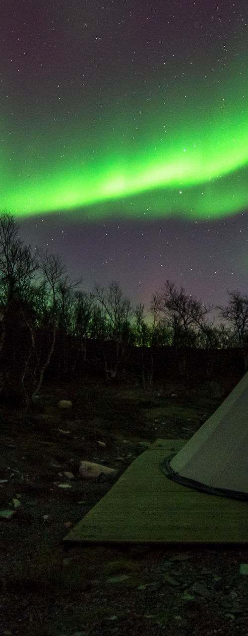 Northern lights over tent in wilderness