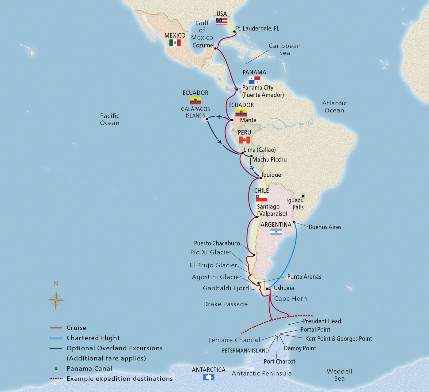 Map of The Americas & Antarctic Explorer itinerary