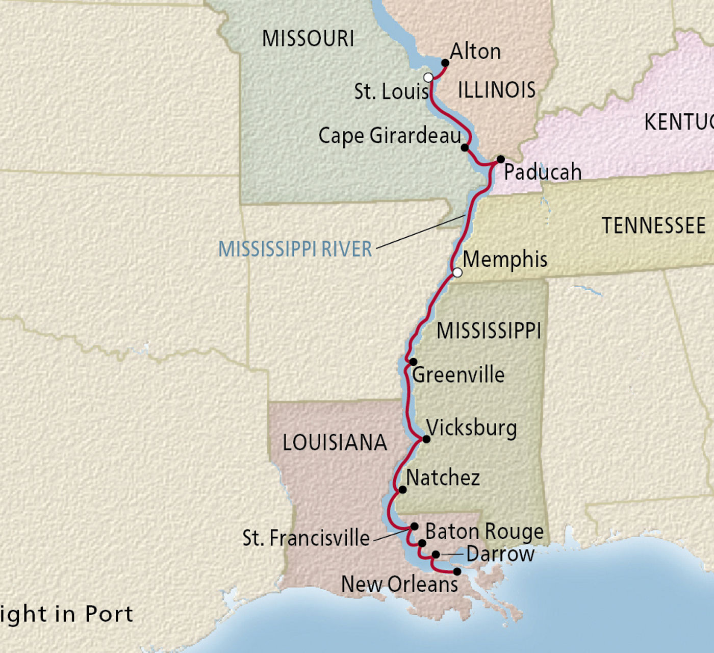Map of The Big Easy to the Gateway City itinerary