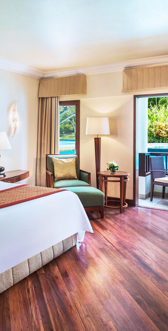 Luxury hotel room with pool view