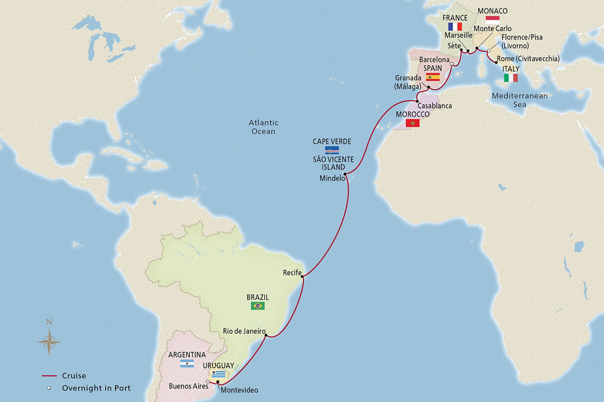 The Mediterranean & South Atlantic – route map