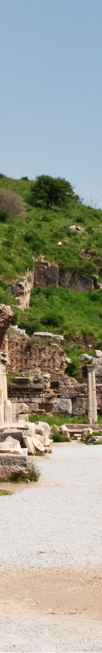 Ancient Roman ruins under clear blue sky