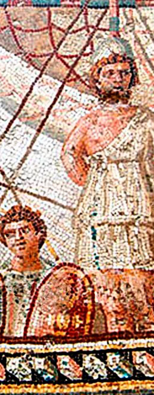 Ancient mosaic of a sailing ship
