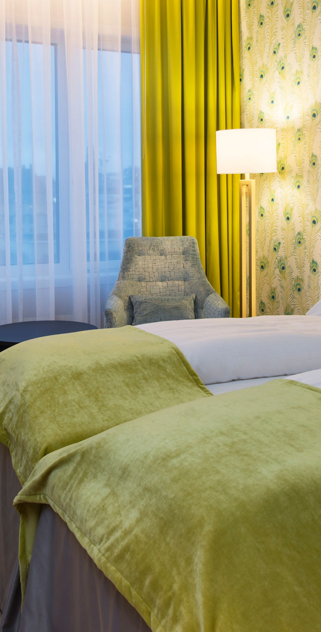 Modern hotel room with twin beds
