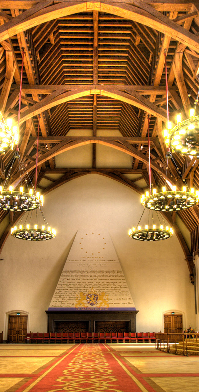 Historic grand hall with wooden beams