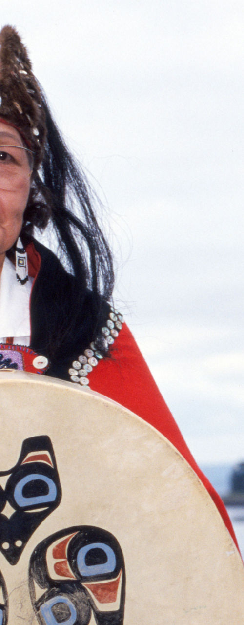 Indigenous drummers in traditional attire