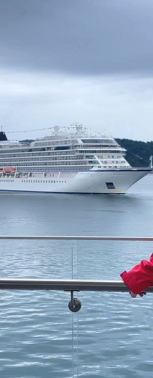 Cruise ship docked near waterfront view