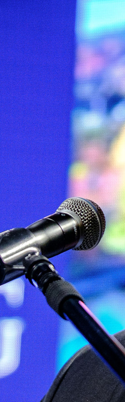 Speaker at Viking event with microphone