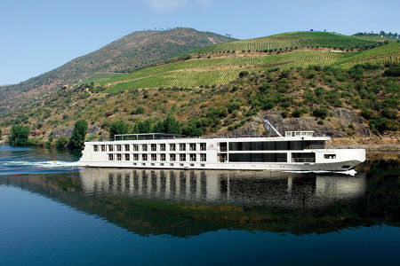 Luxury river cruise ship on calm waters