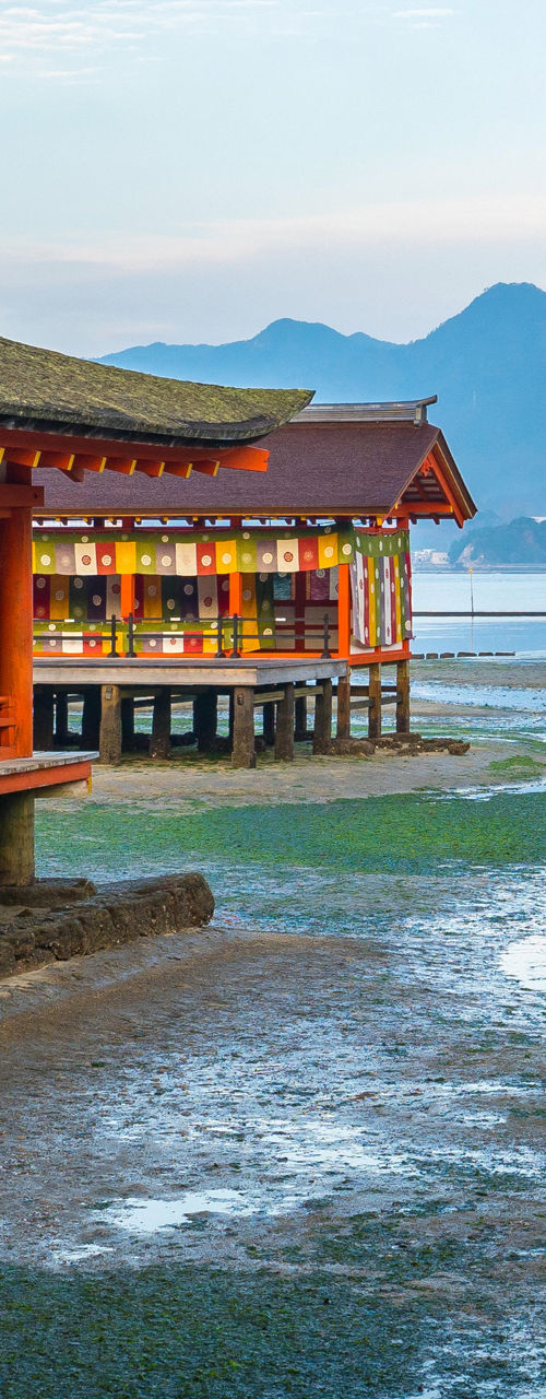 Traditional Japanese shrine by the sea