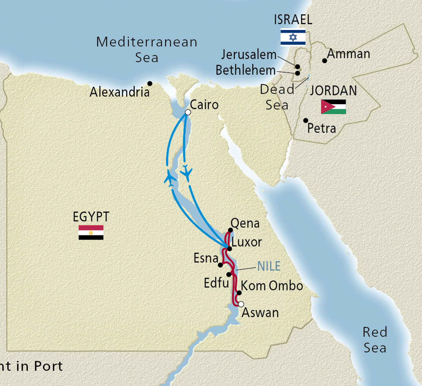 Map of Total Eclipse on the Nile itinerary
