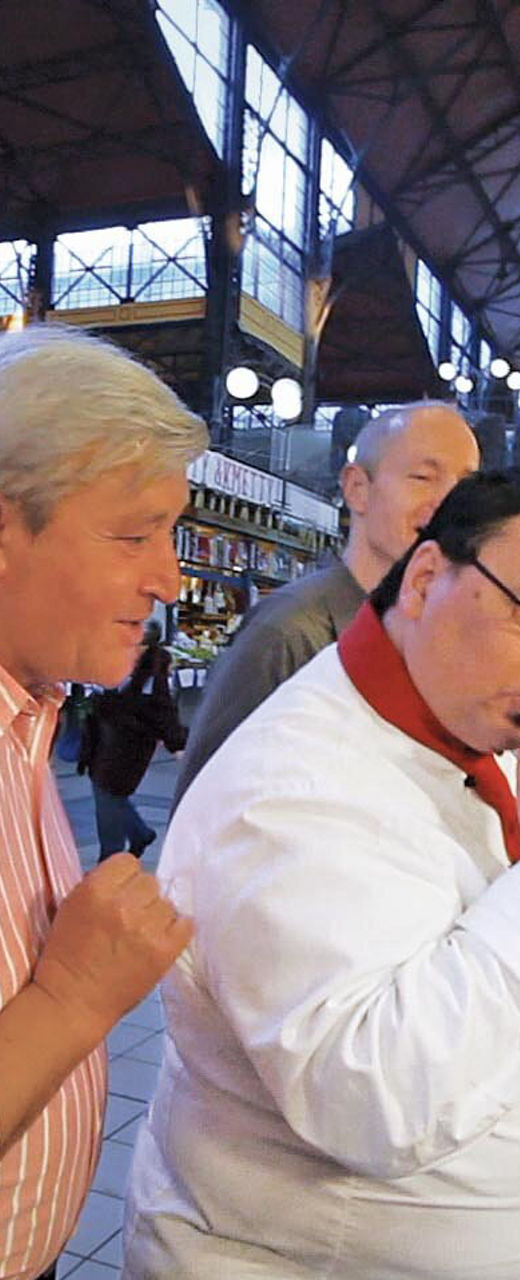 Group exploring vibrant indoor market