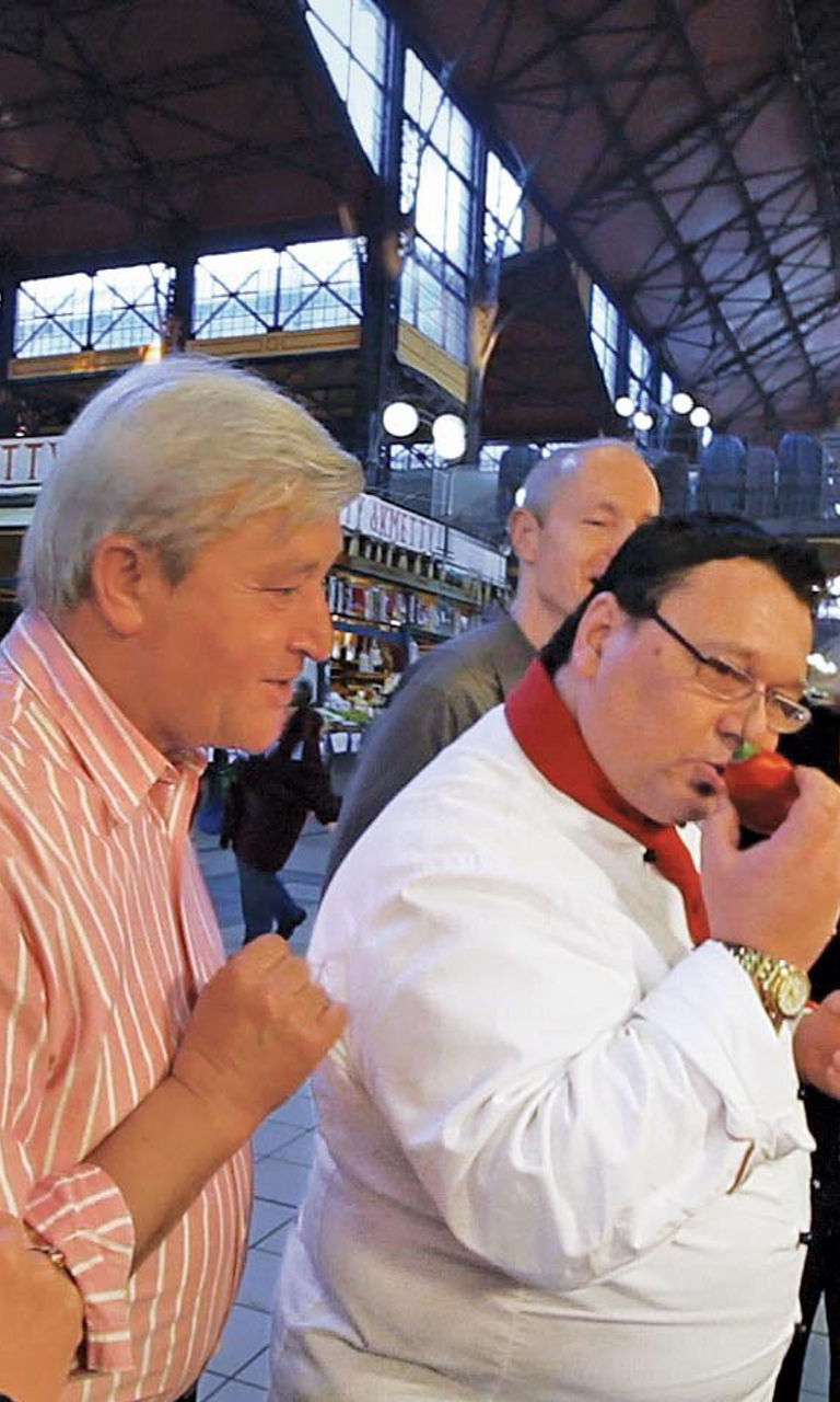 Group exploring vibrant indoor market