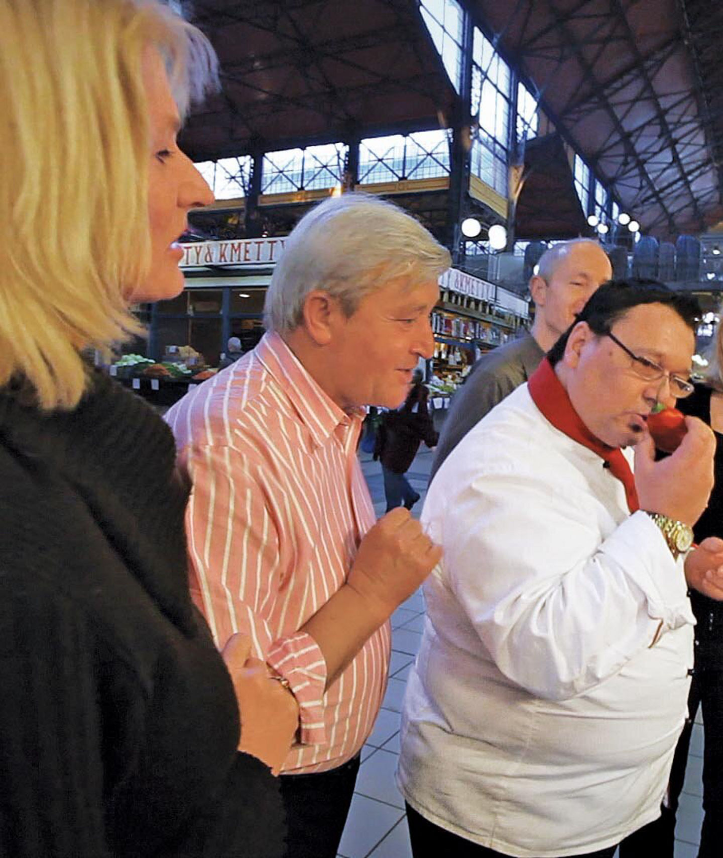 Group exploring vibrant indoor market