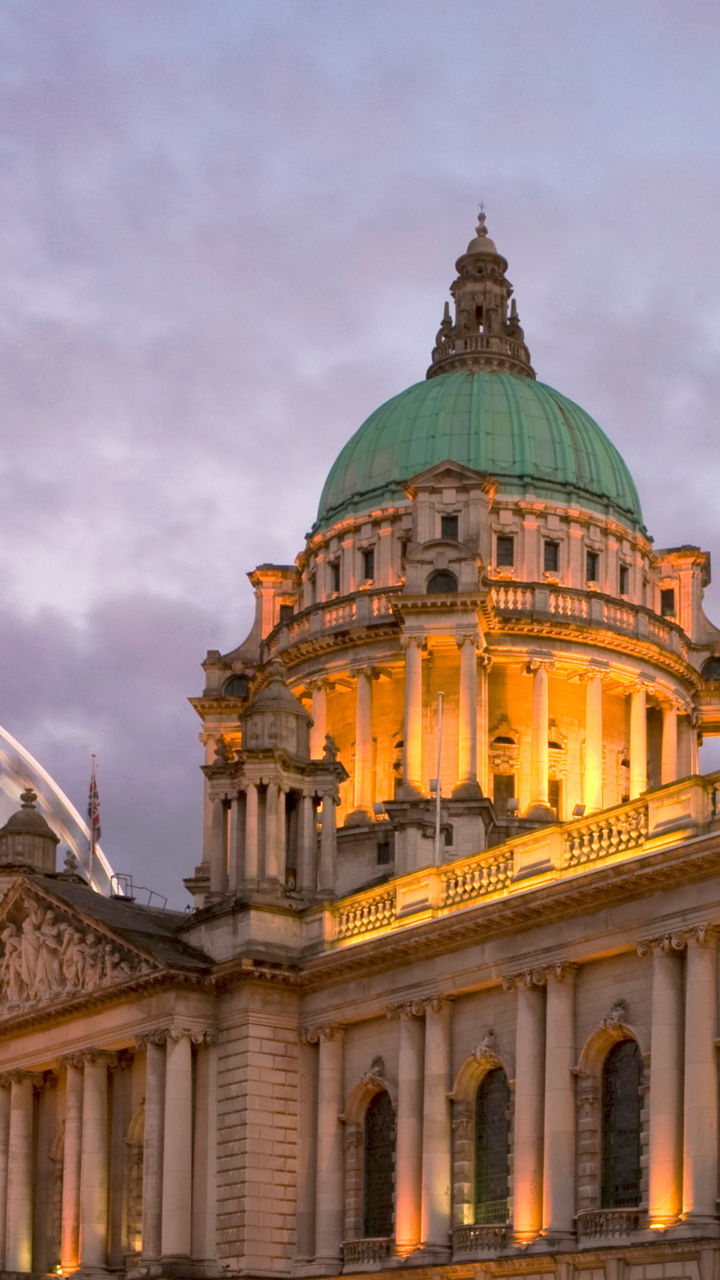 Belfast City Hall with Ferris Wheel at Dusk