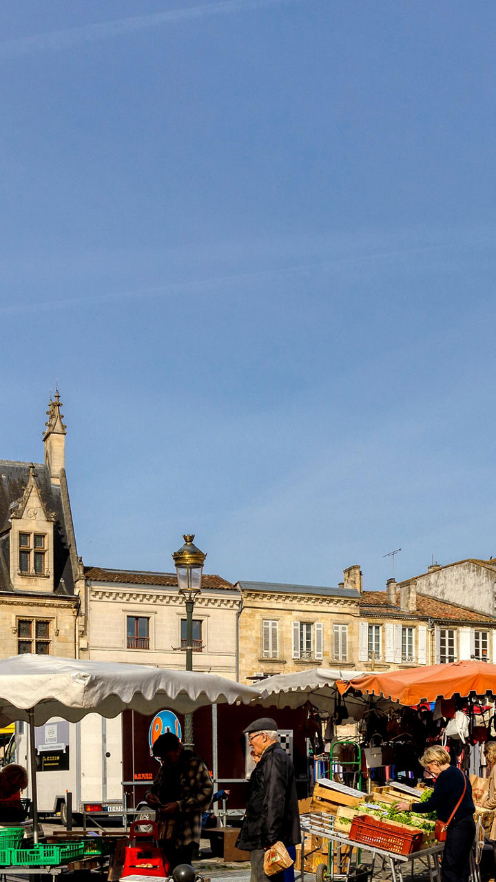 Outdoor market in historic European town