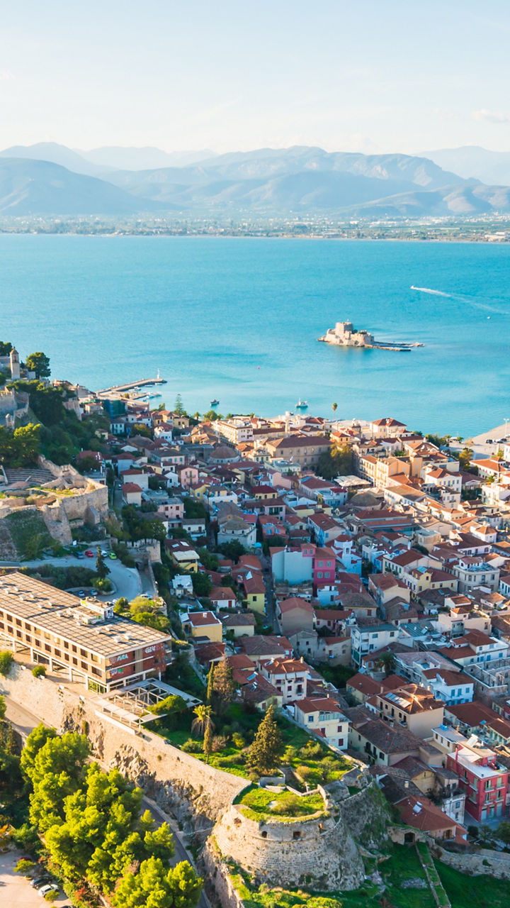 Aerial view of Nafplio coastal town