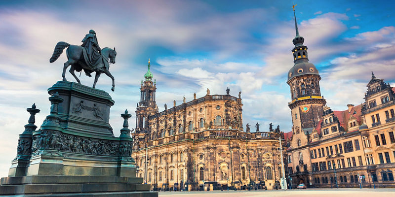 Historic Dresden square with equestrian statue