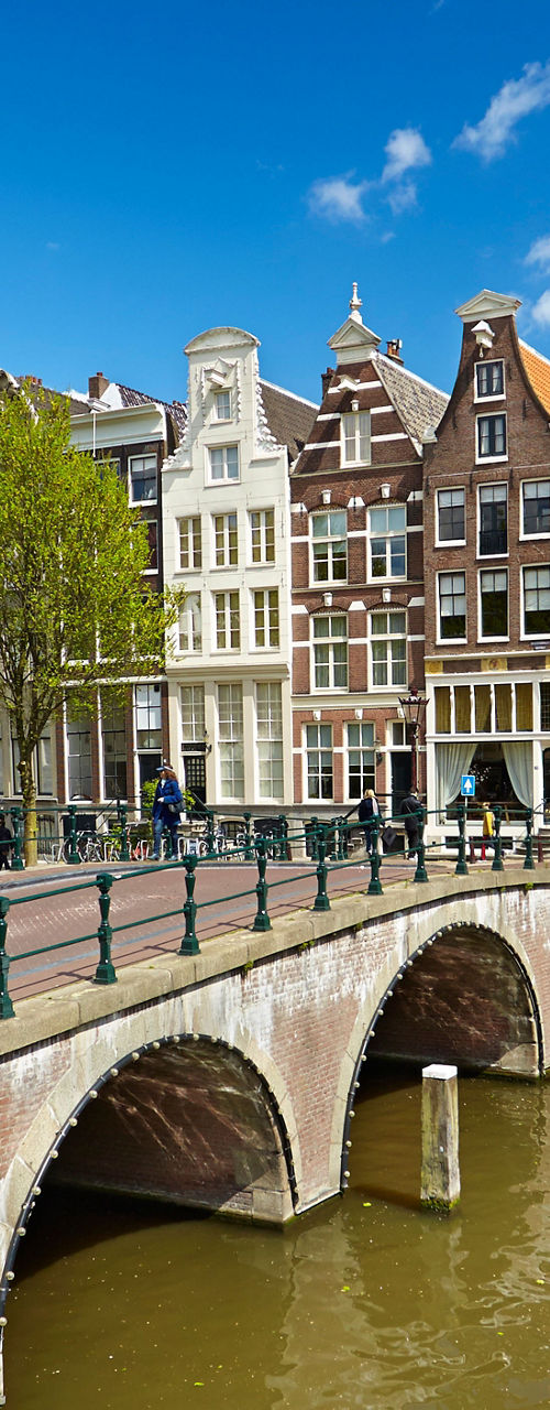 Scenic canal view in Amsterdam city center