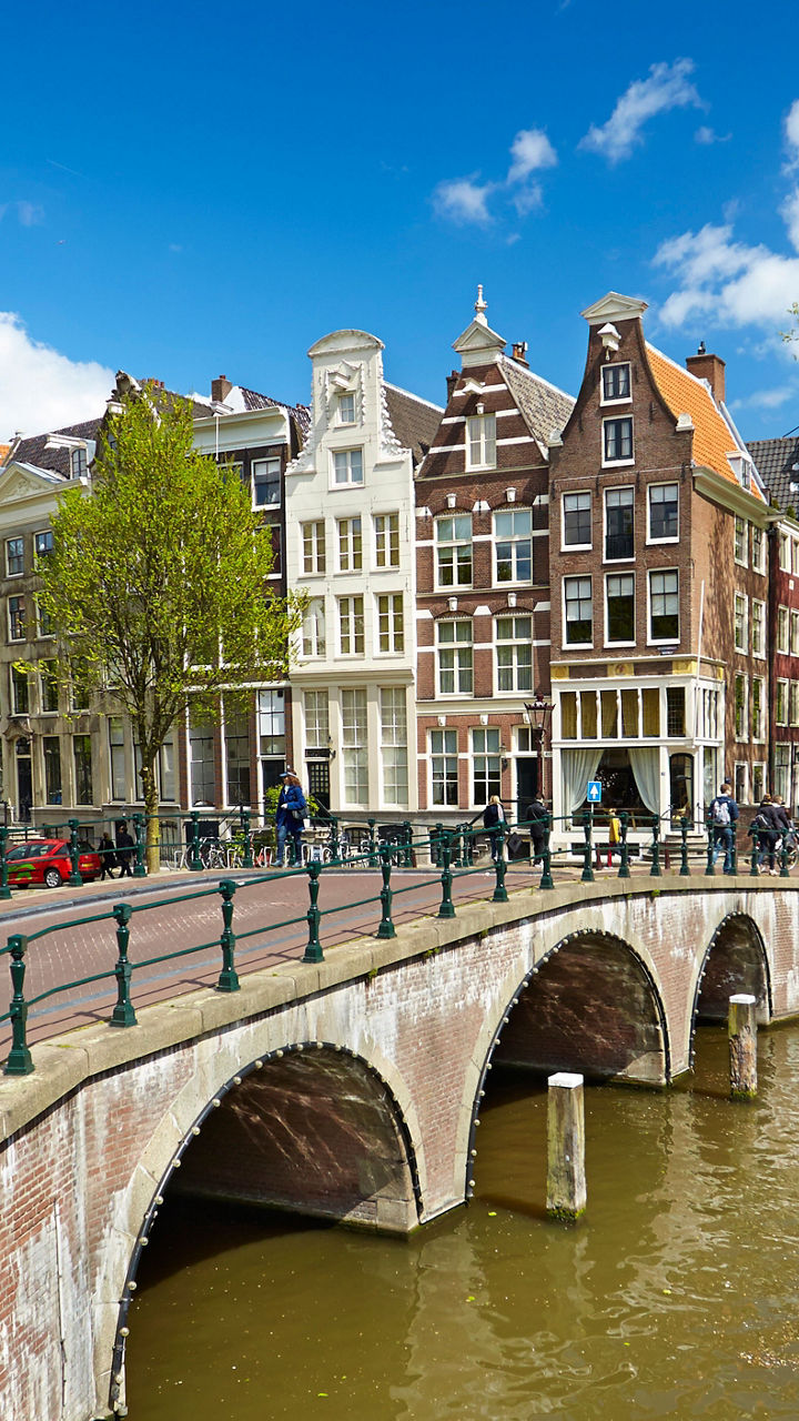 Scenic canal view in Amsterdam city center