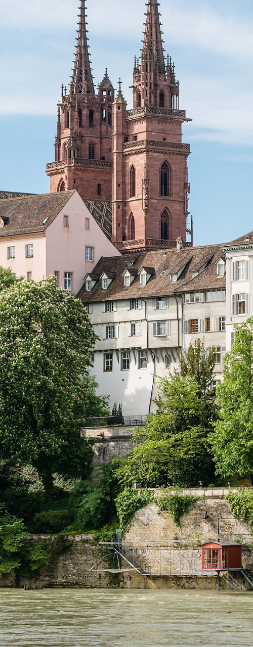 Historic Basel cityscape with cathedral view