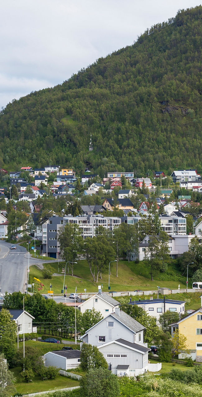 Scenic view of Tromsø with Arctic Cathedral