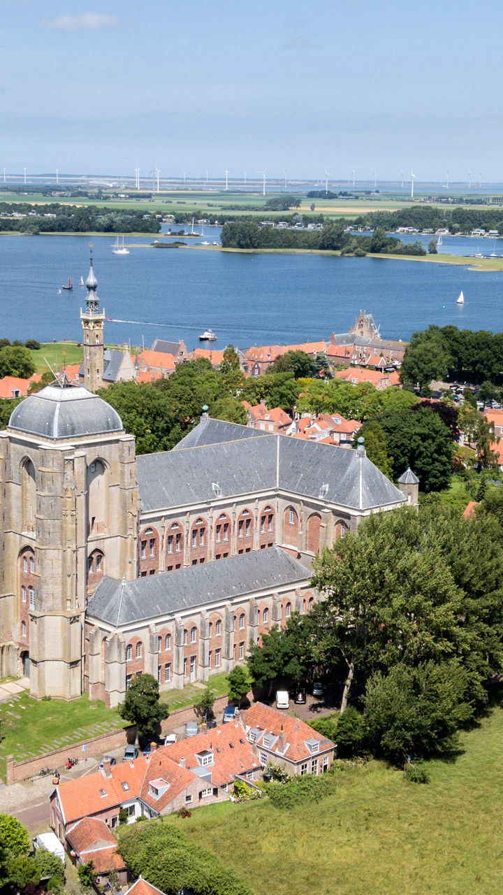 Aerial view of historic Dutch village