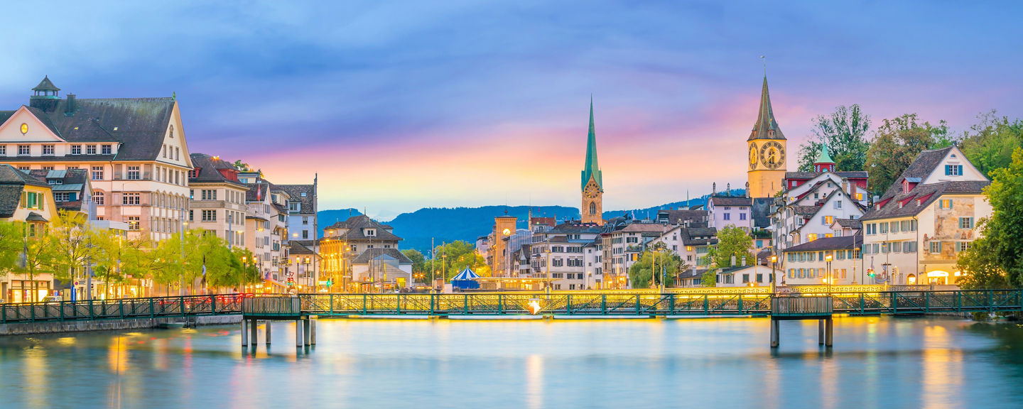 Scenic Zurich cityscape at sunset