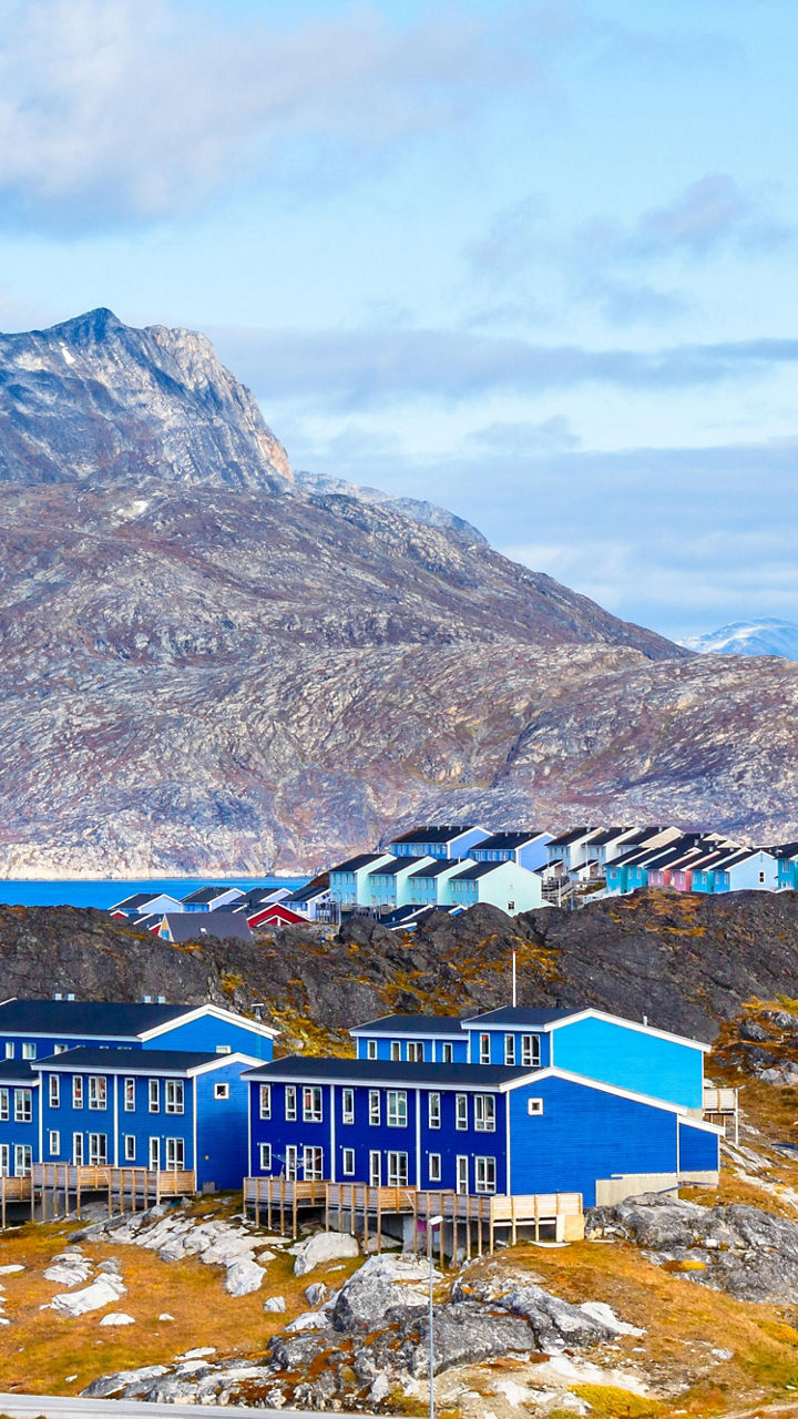 Colorful houses with mountain and sea view