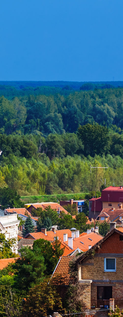 Scenic view of European town with churches