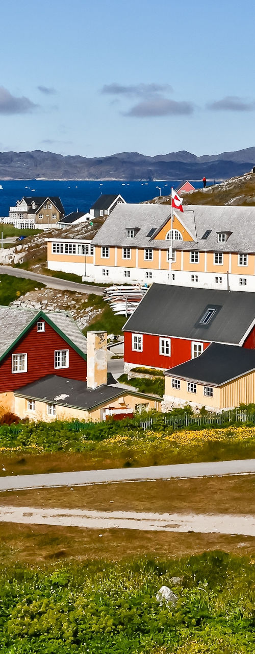 Scenic coastal village with colorful houses