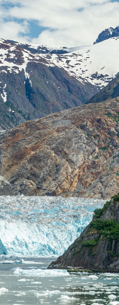 Scenic glacier surrounded by rugged mountains
