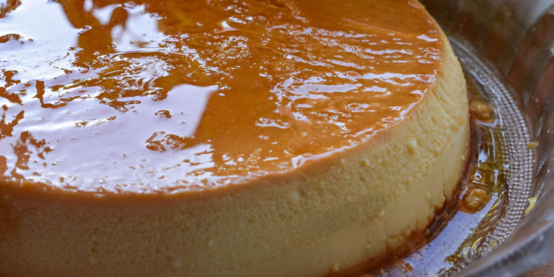 Close-up of caramel flan dessert