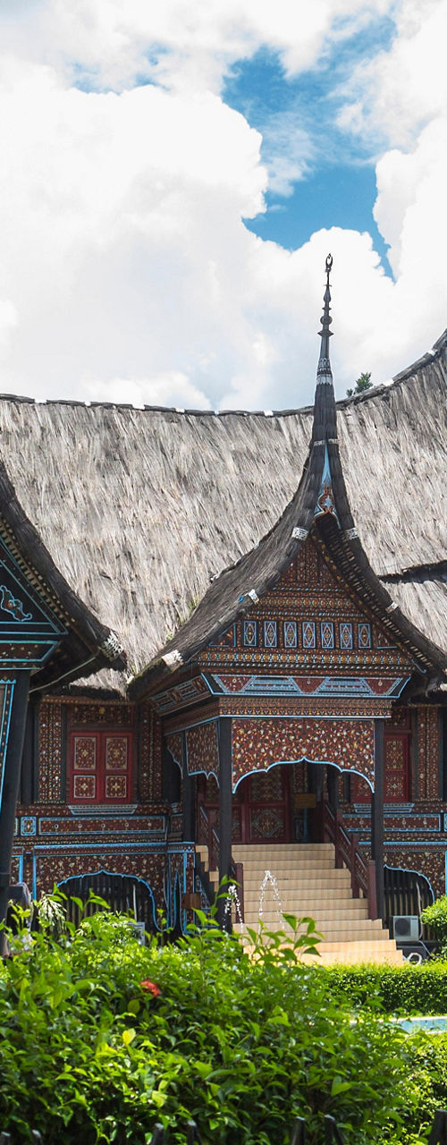 Traditional Minangkabau house with pointed roofs