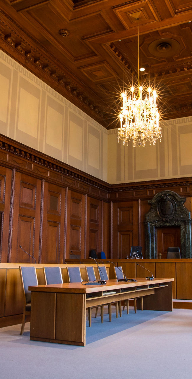 Elegant courtroom with wooden interiors